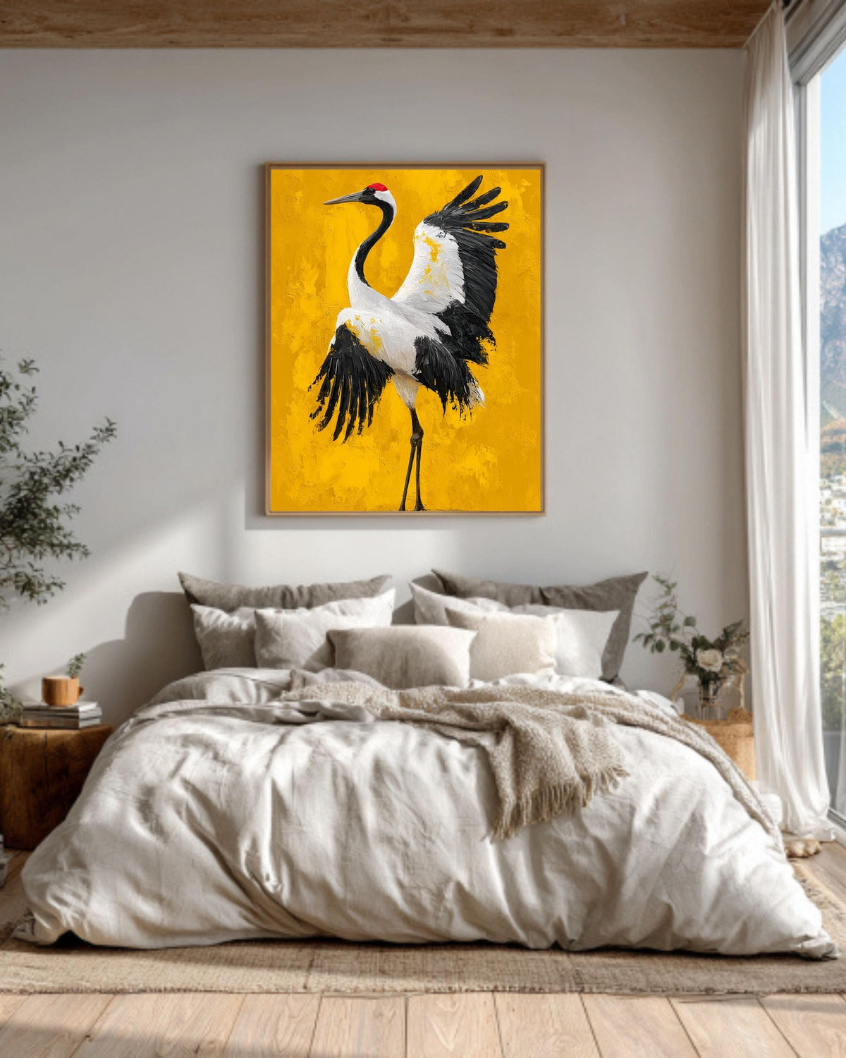 Red-Crowned Crane Canvas Art | Japanese Oil Painting Style