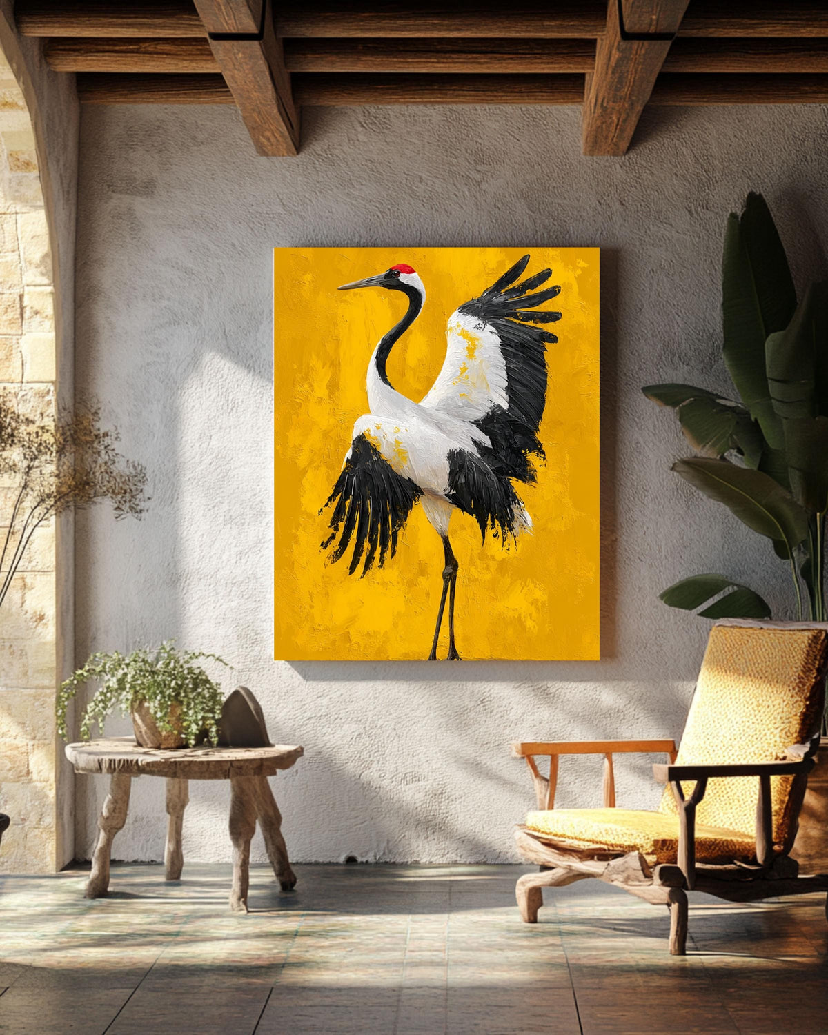 Red-Crowned Crane Canvas Art | Japanese Oil Painting Style