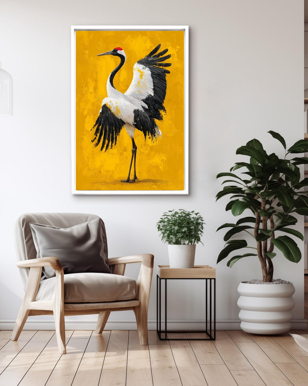 Red-Crowned Crane Canvas Art | Japanese Oil Painting Style