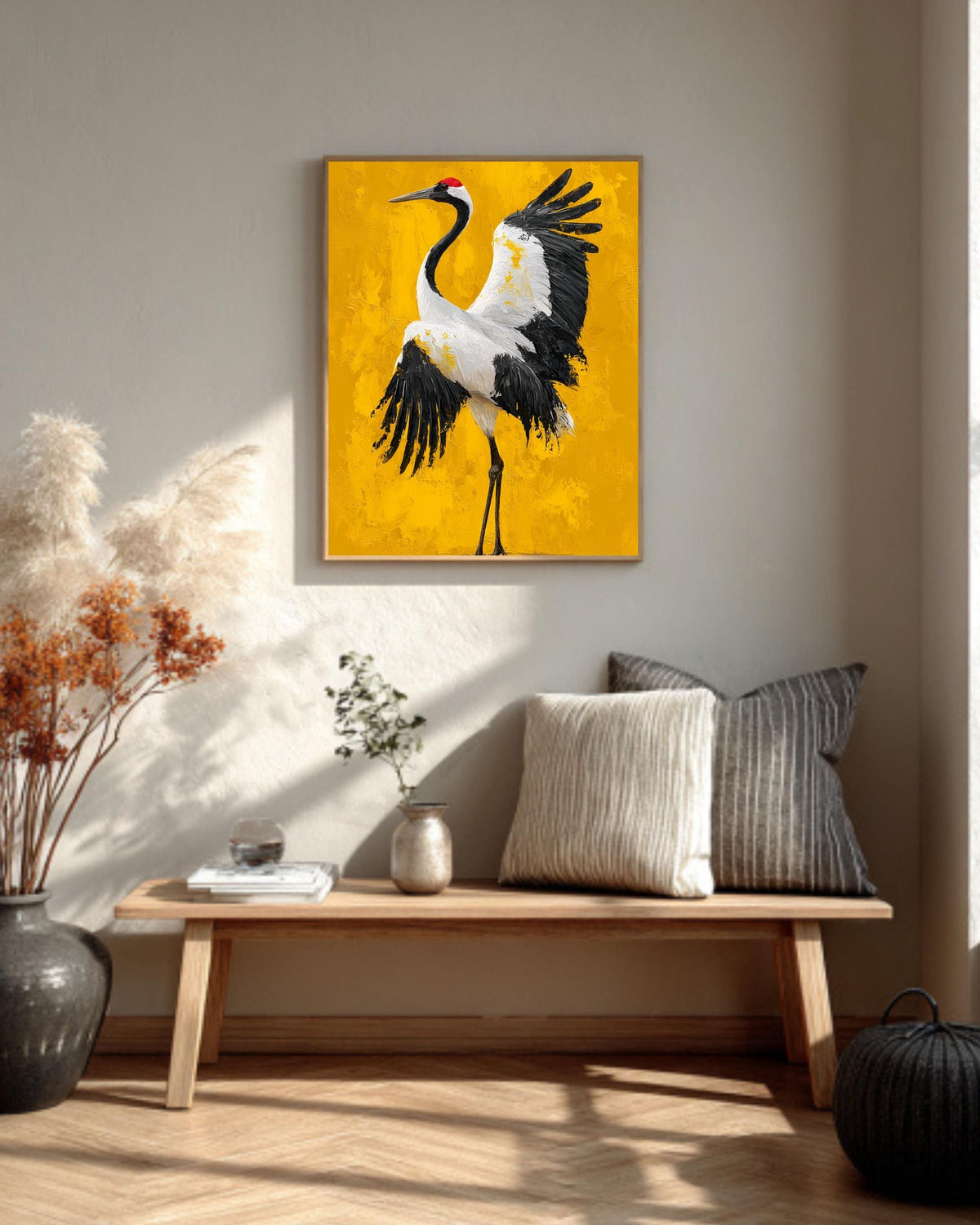 Red-Crowned Crane Canvas Art | Japanese Oil Painting Style