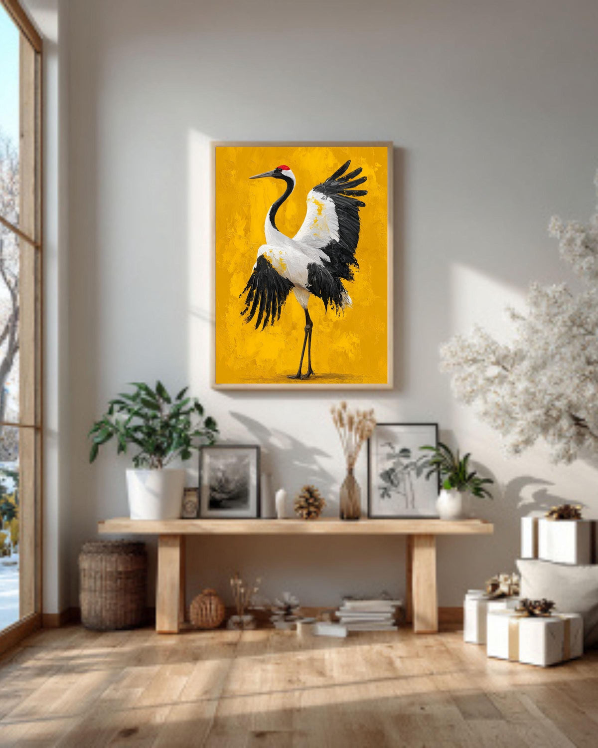 Red-Crowned Crane Canvas Art | Japanese Oil Painting Style