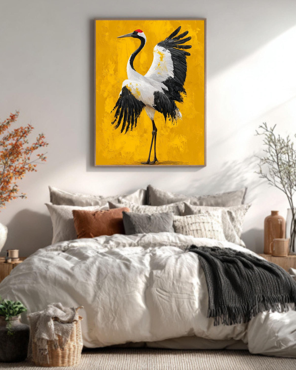 Red-Crowned Crane Canvas Art | Japanese Oil Painting Style
