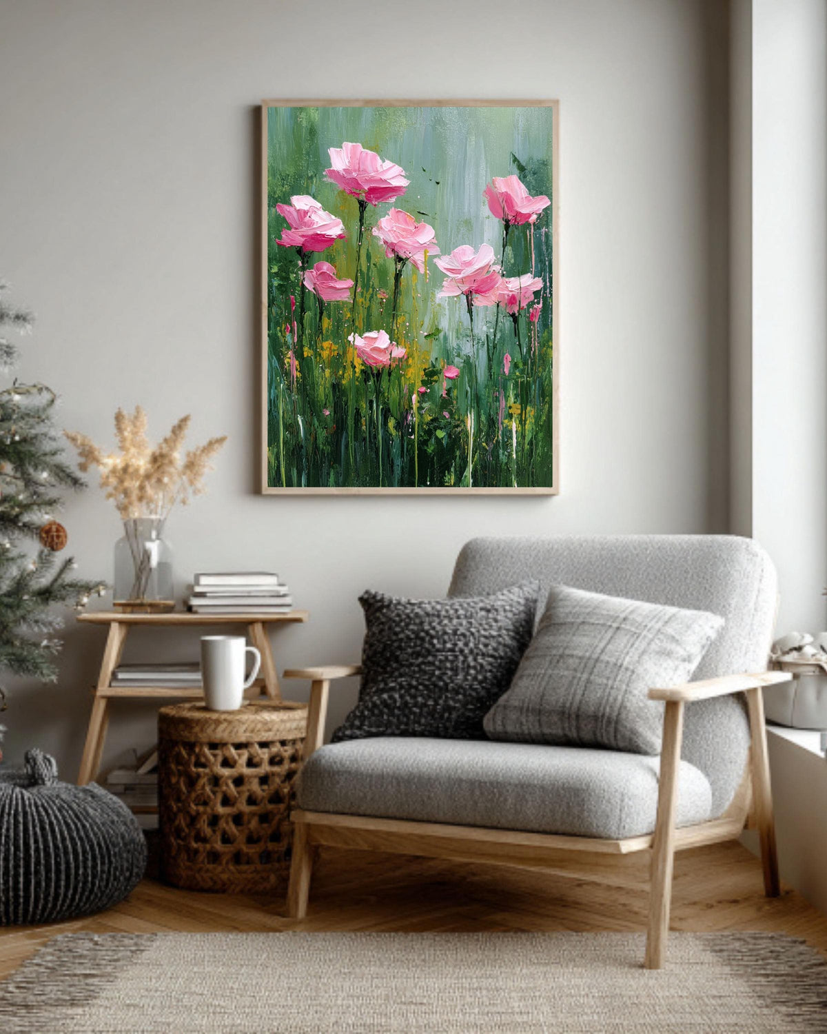 Textured Pink Rose Painting Print | Abstract Floral Canvas Wall Art