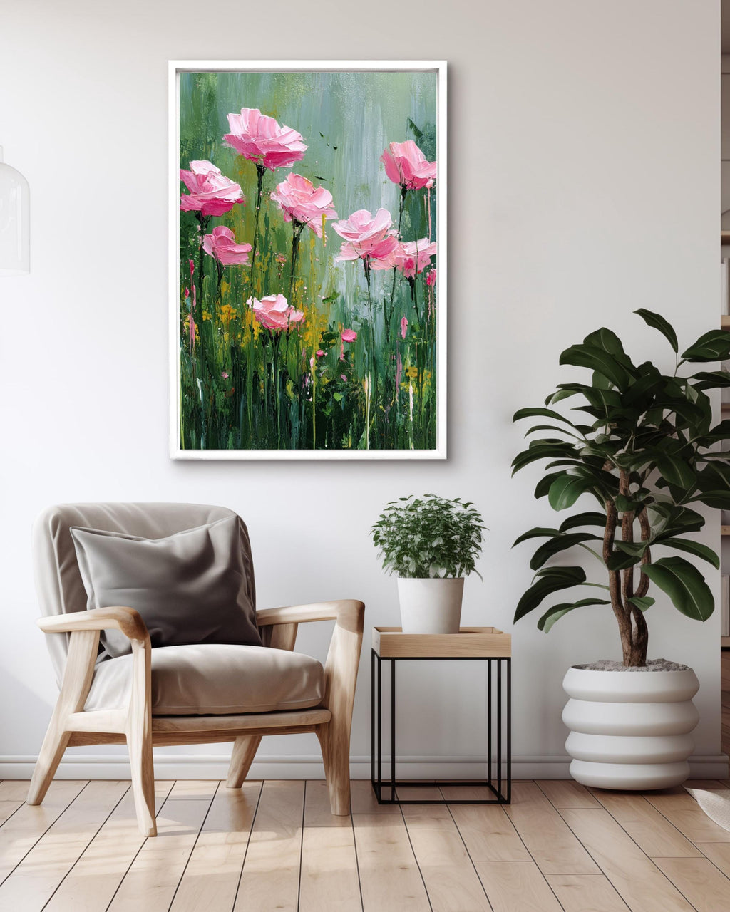 Textured Pink Rose Painting Print | Abstract Floral Canvas Wall Art