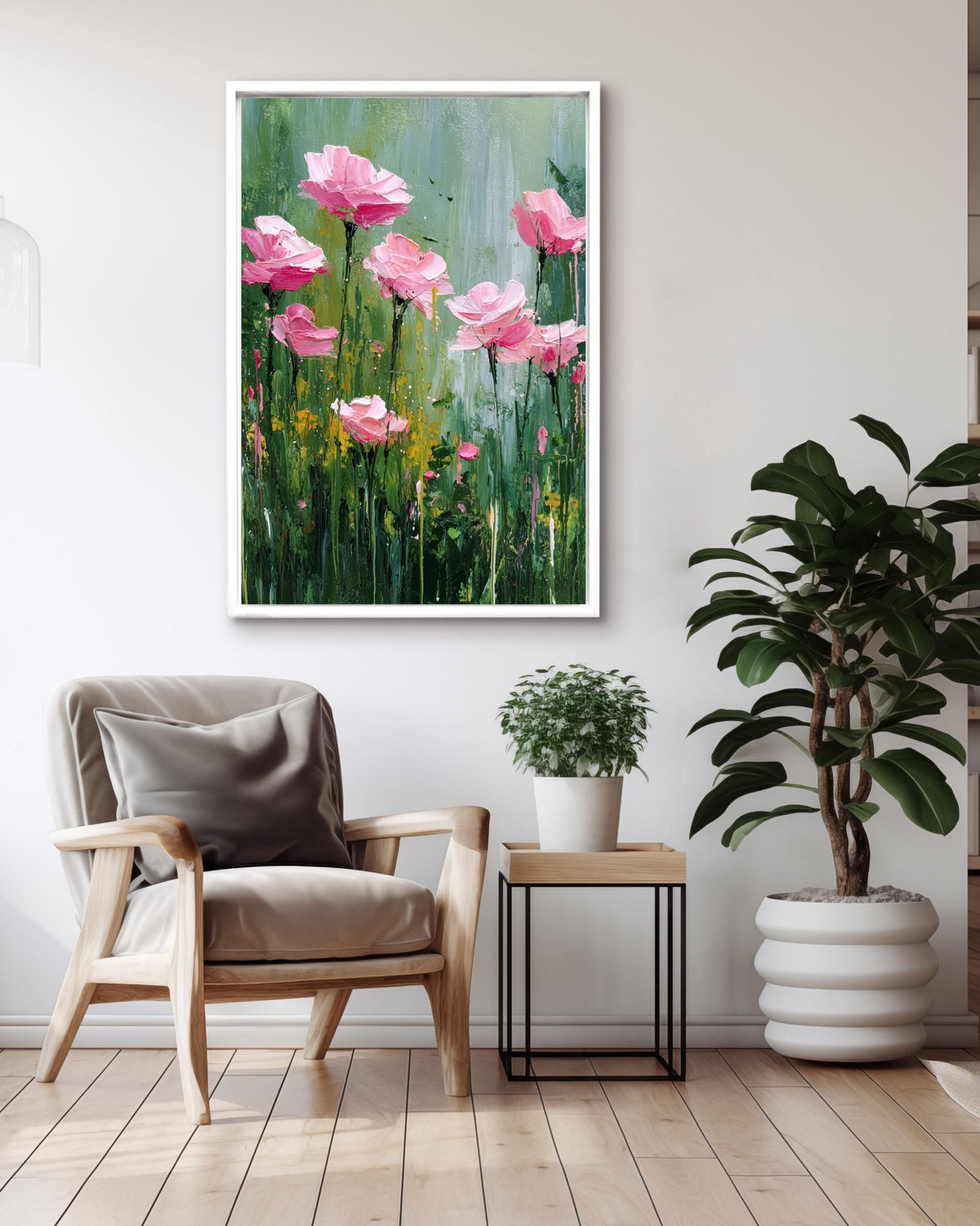 Textured Pink Rose Painting Print | Abstract Floral Canvas Wall Art
