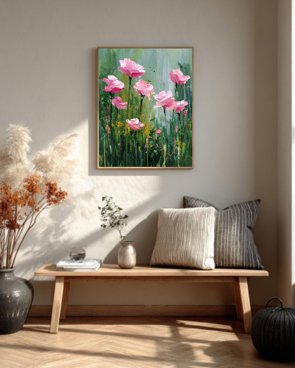 Textured Pink Rose Painting Print | Abstract Floral Canvas Wall Art
