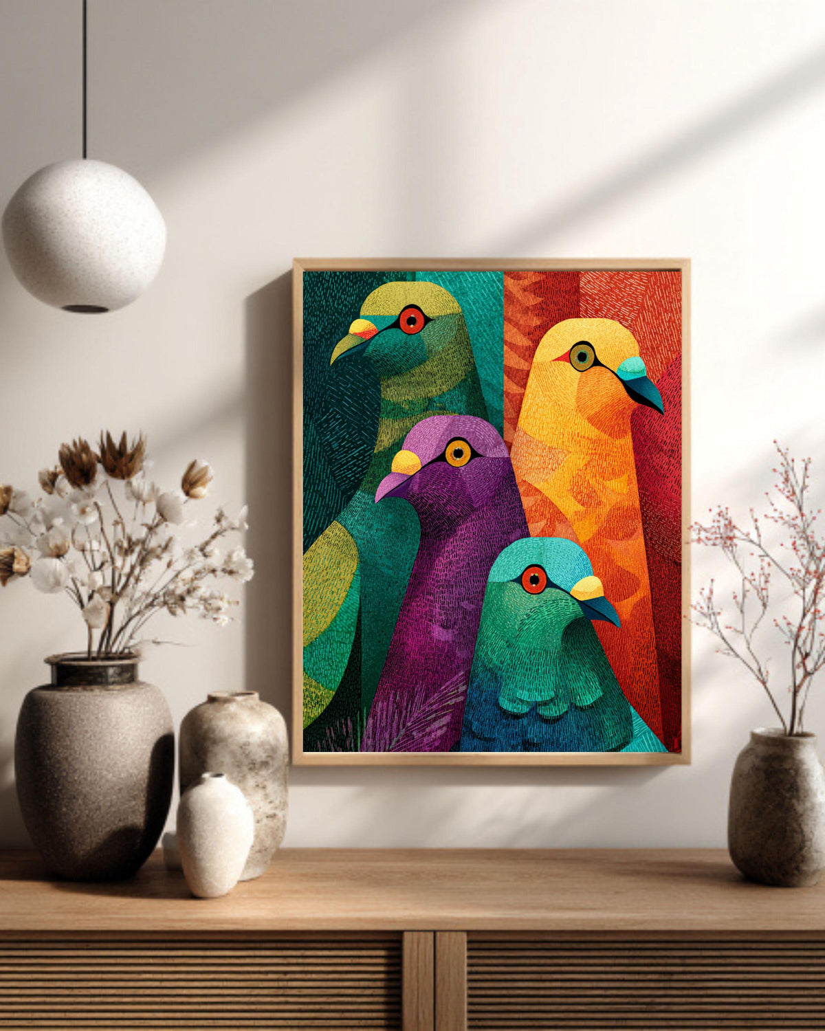 Geometric Pigeon Canvas Print: Mid-Century Modern Pop Art