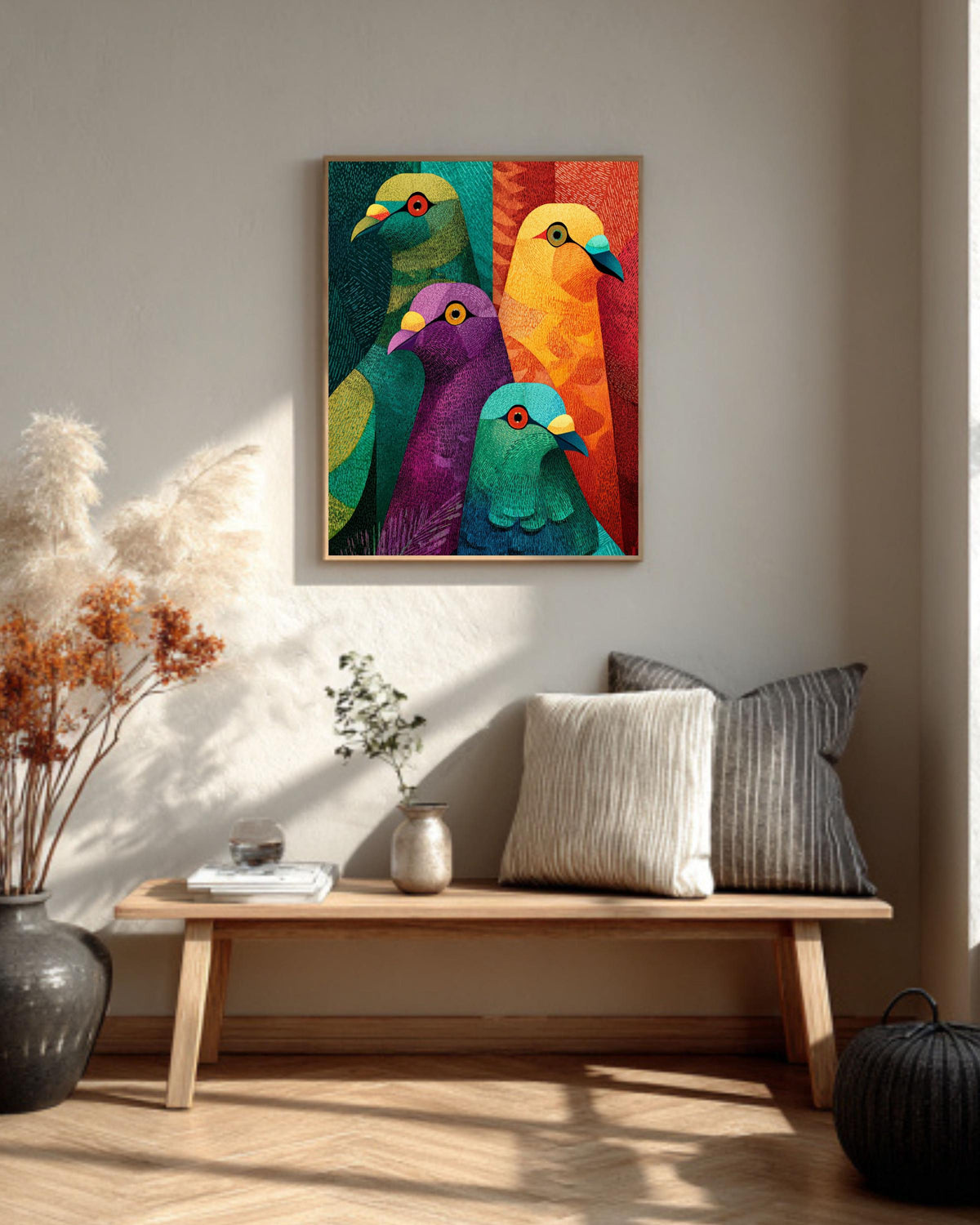 Geometric Pigeon Canvas Print: Mid-Century Modern Pop Art