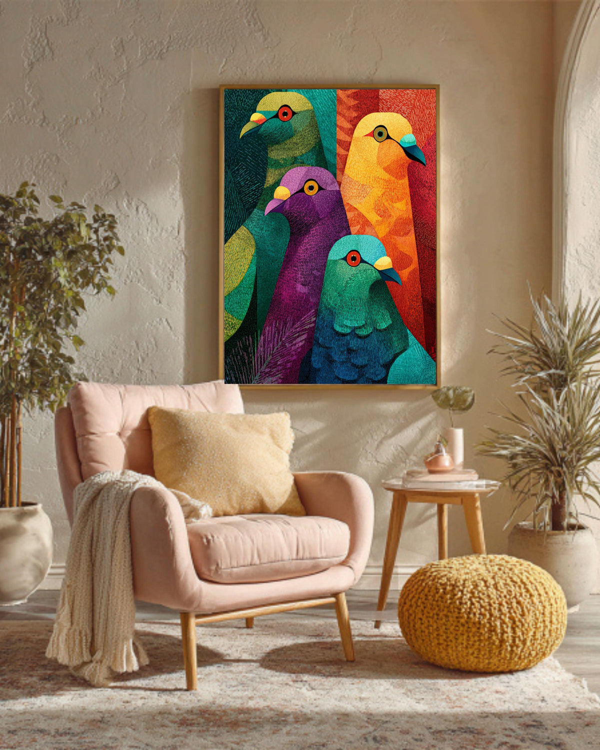 Geometric Pigeon Canvas Print: Mid-Century Modern Pop Art