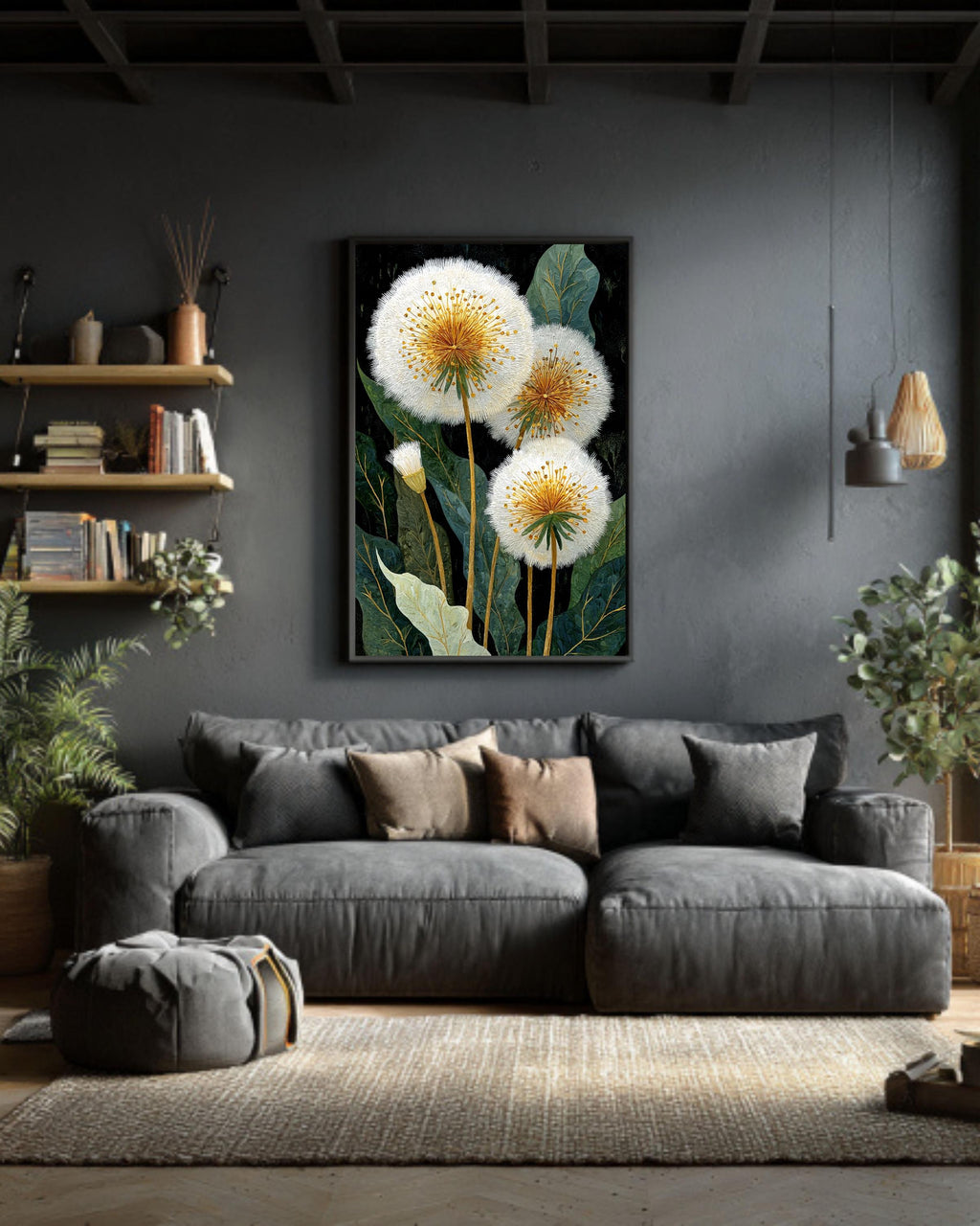 Dandelion Canvas Art Print: Elegant Gold & Black Botanical Decor