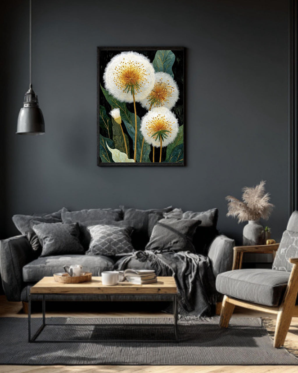 Dandelion Canvas Art Print: Elegant Gold & Black Botanical Decor
