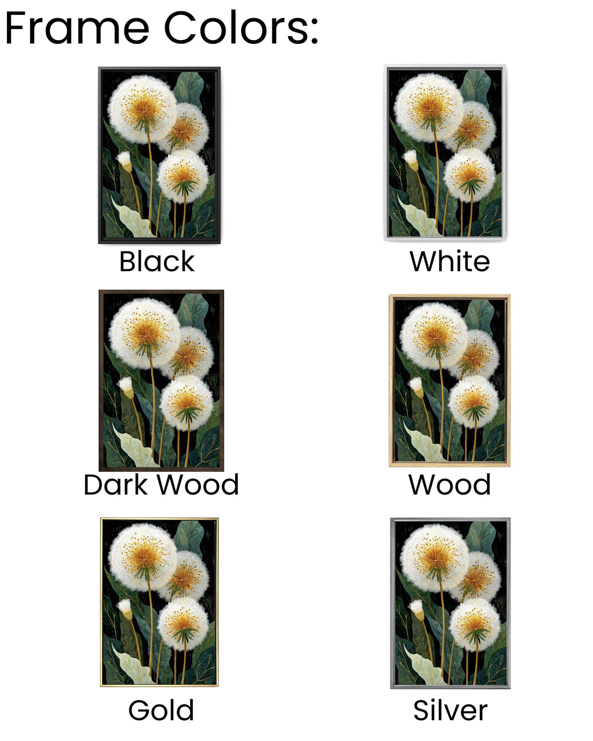 Dandelion Canvas Art Print: Elegant Gold & Black Botanical Decor