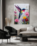 Palette Knife Hummingbird Canvas Print: Textured Floral Oil Painting