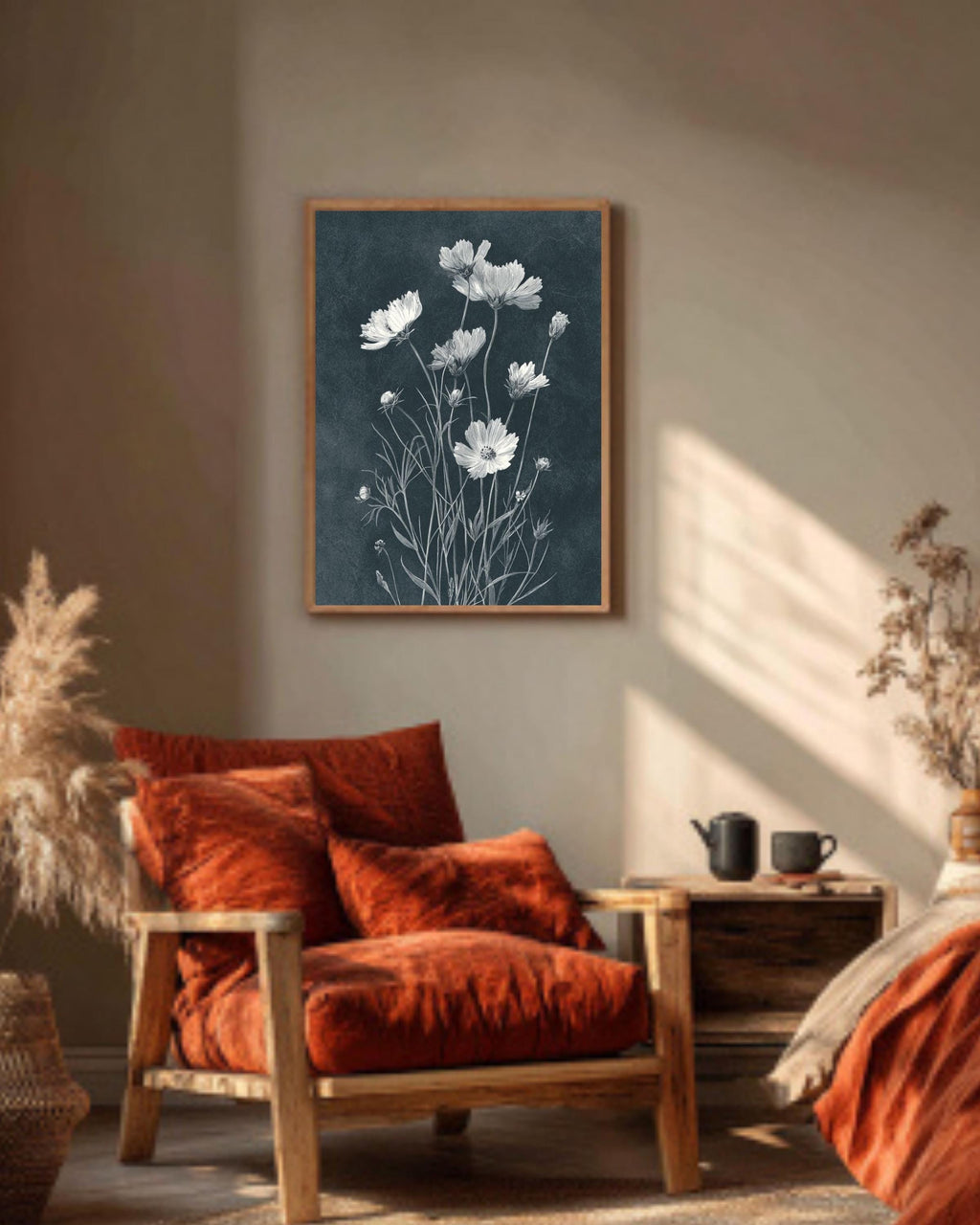 Black & White Wildflower Canvas Art: Minimalist Dark Academia Floral Print