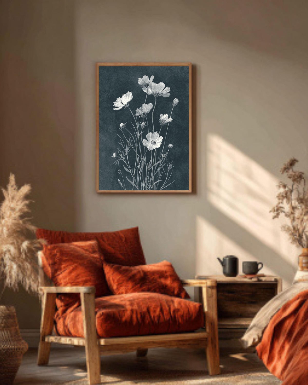 Black & White Wildflower Canvas Art: Minimalist Dark Academia Floral Print