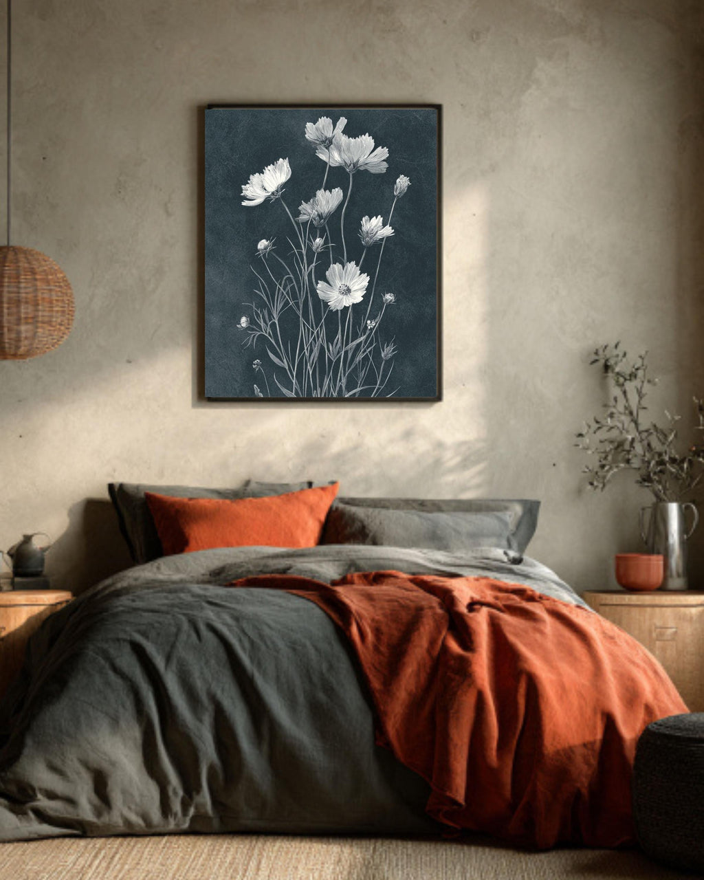 Black & White Wildflower Canvas Art: Minimalist Dark Academia Floral Print
