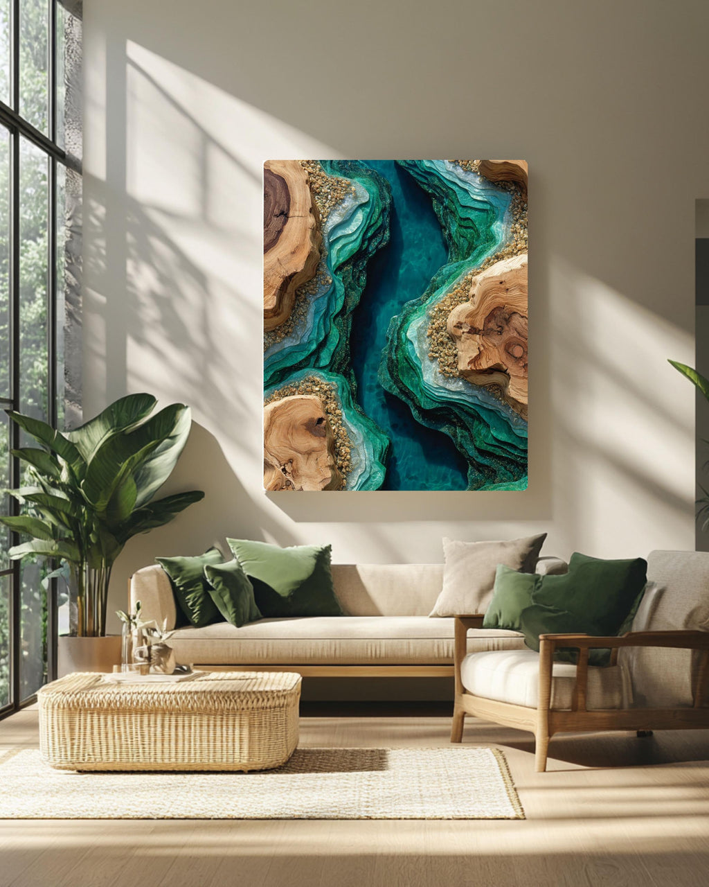 Emerald Resin River Wood Inspired Art Print: Abstract Geode Canvas Print Wall Decor