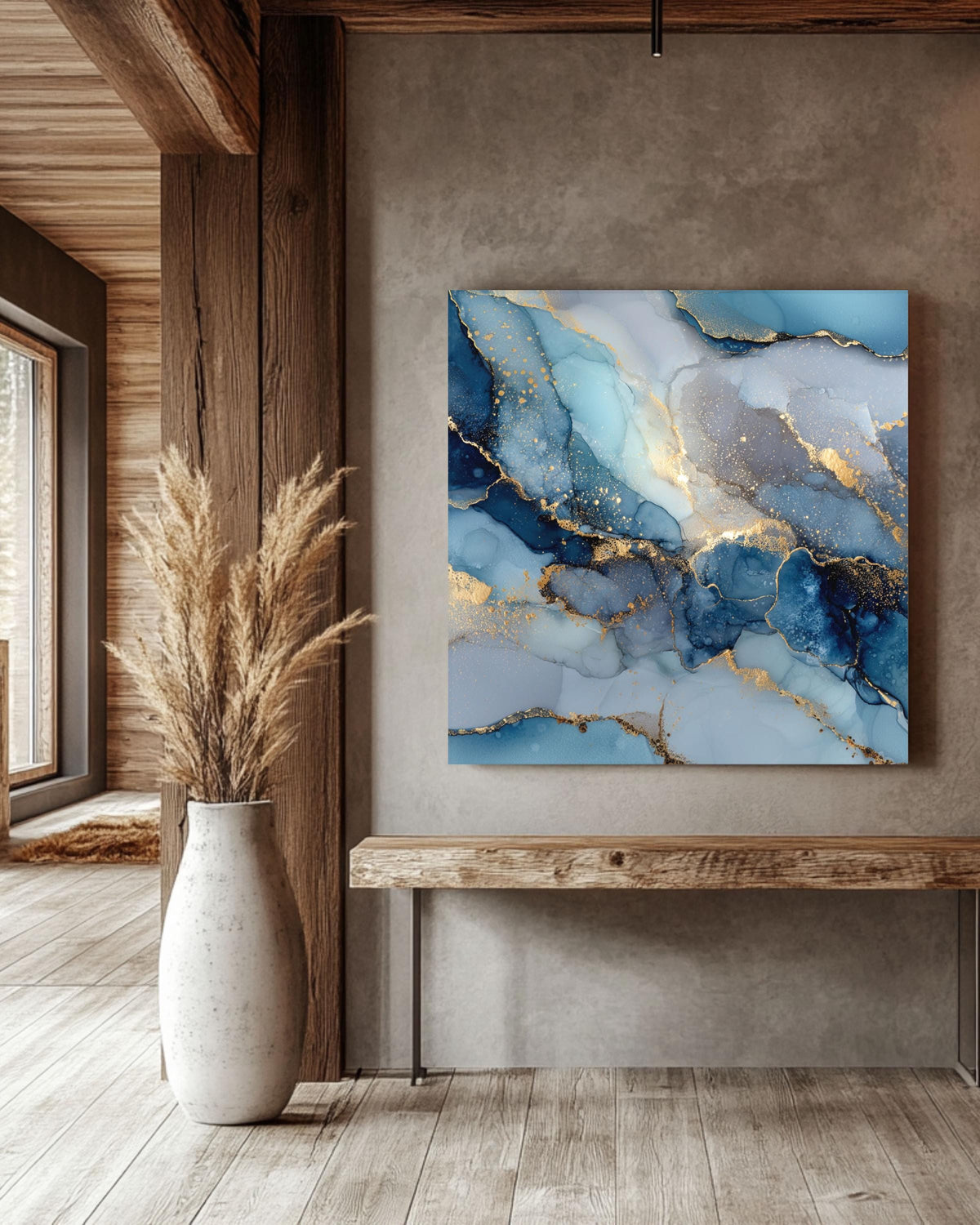 Gold & Navy Abstract Canvas Print: Fluid Alcohol Ink Marble Art