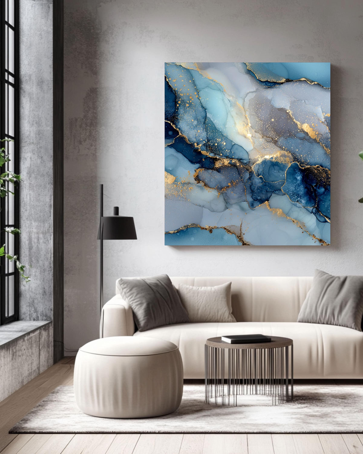 Gold & Navy Abstract Canvas Print: Fluid Alcohol Ink Marble Art