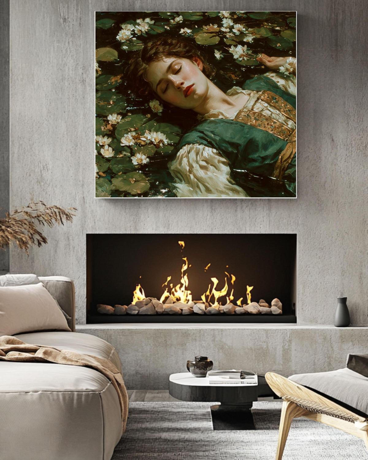 Ophelia Canvas Print, John William Waterhouse Style, Pre-Raphaelite Art