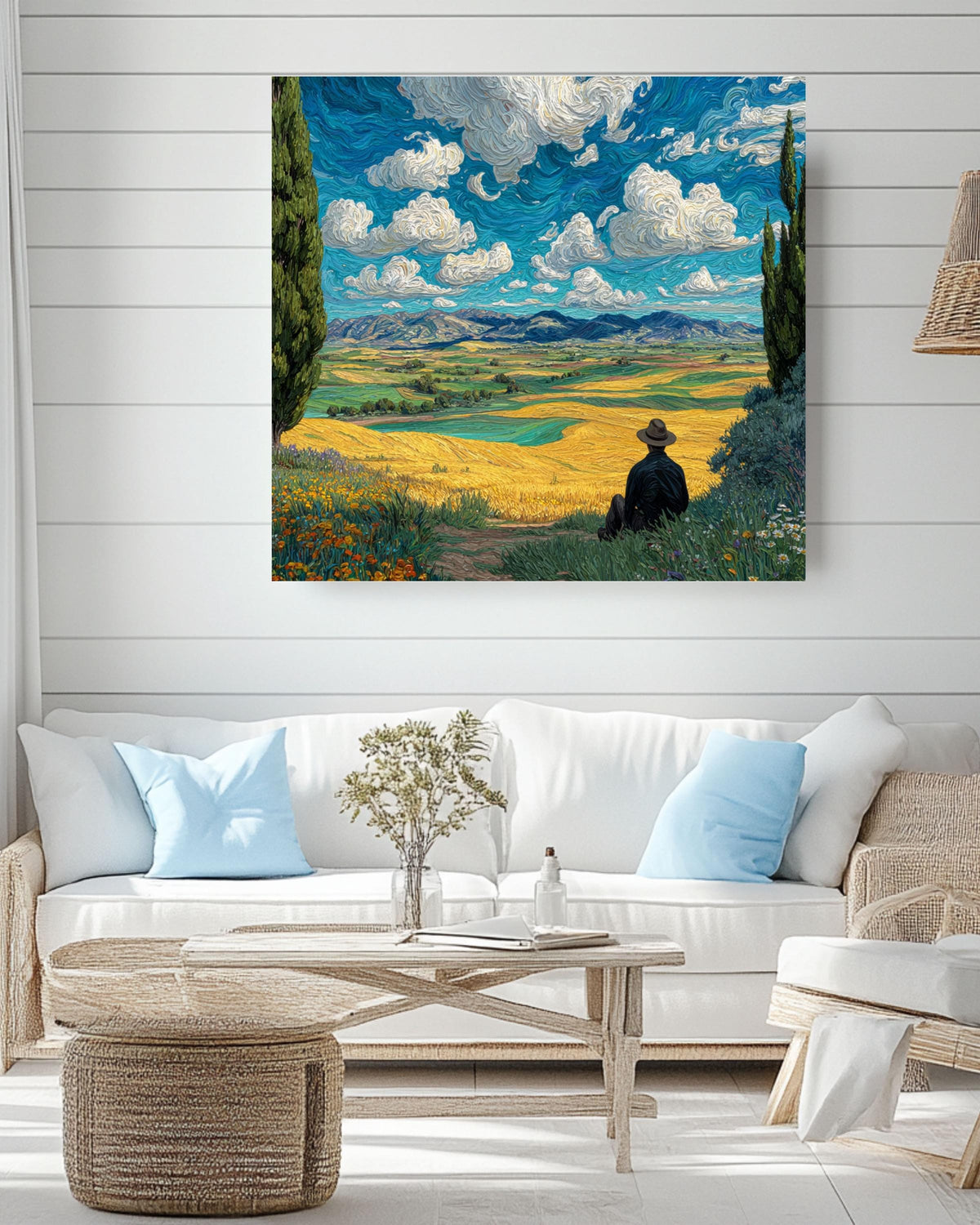 Van Gogh Inspired Tuscany Landscape Print, Textured Impressionism Wall Art