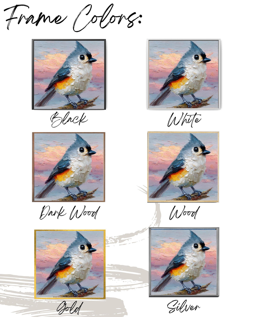 Tufted Titmouse Oil Painting Print: Impasto Bird Art, Pastel Sunset Sky