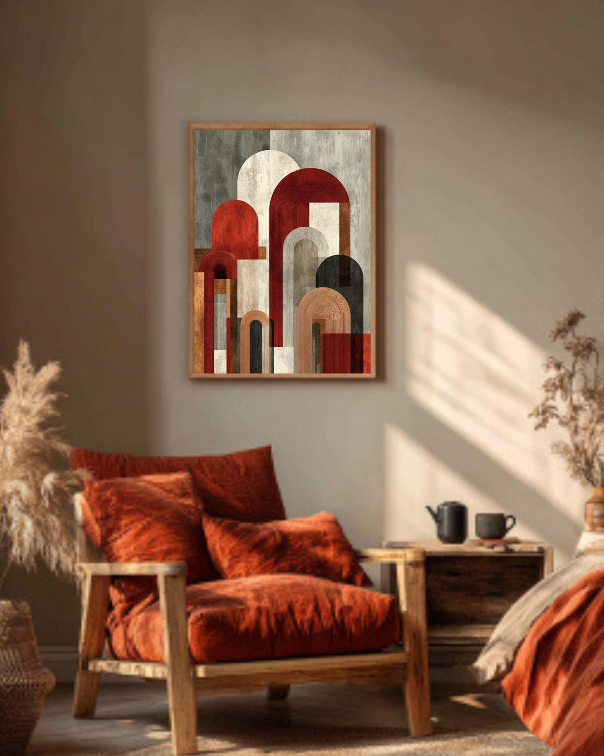 Mid-Century Modern Arch Canvas Print: Terracotta Burnt Orange Geometric Wall Art