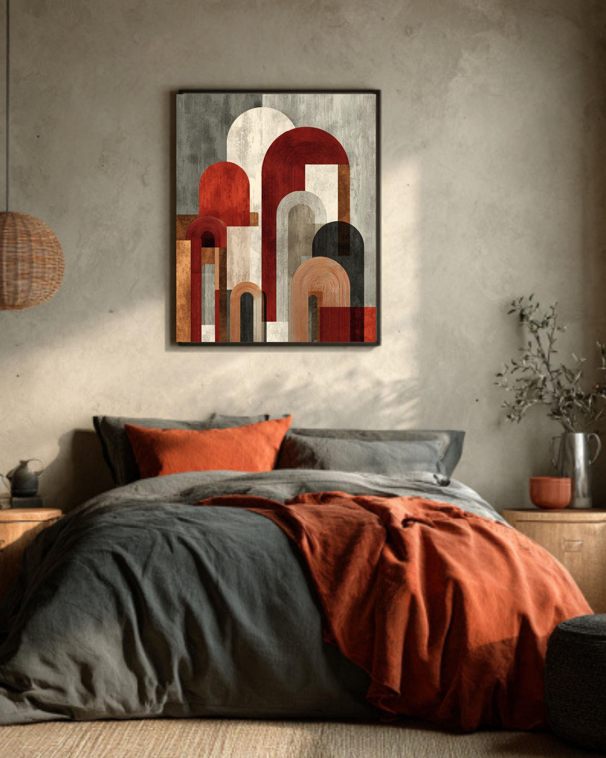 Mid-Century Modern Arch Canvas Print: Terracotta Burnt Orange Geometric Wall Art
