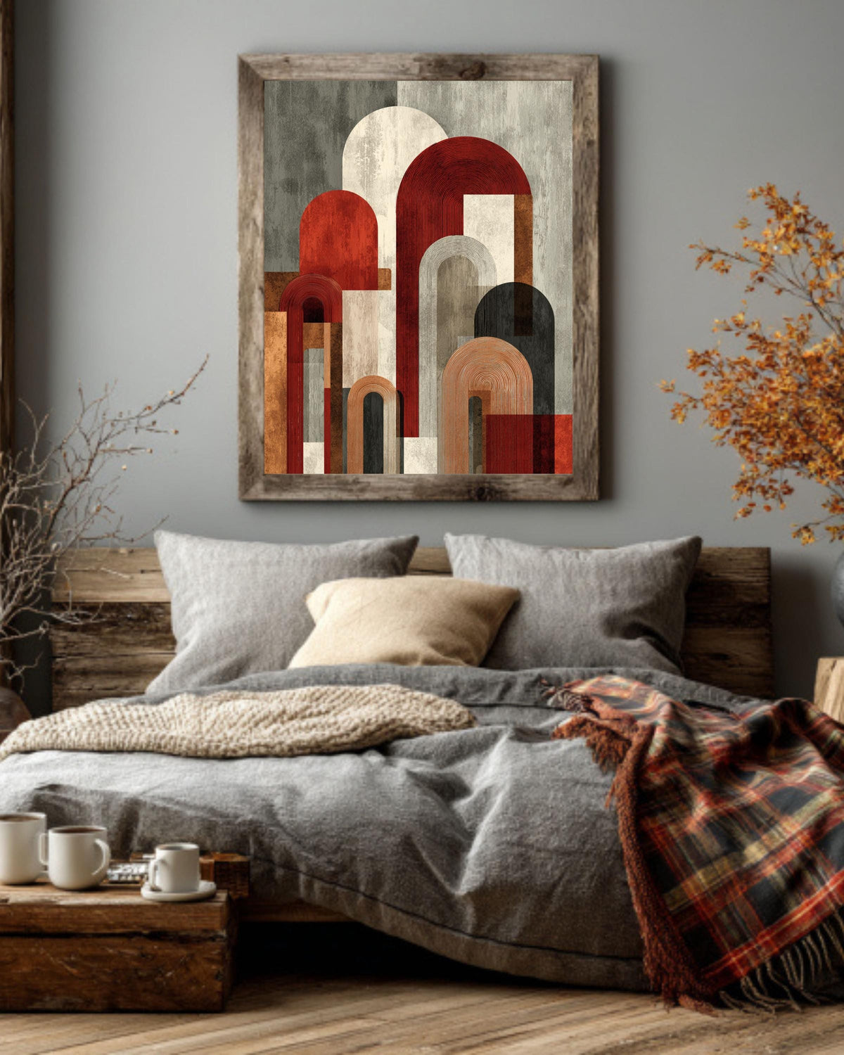 Mid-Century Modern Arch Canvas Print: Terracotta Burnt Orange Geometric Wall Art