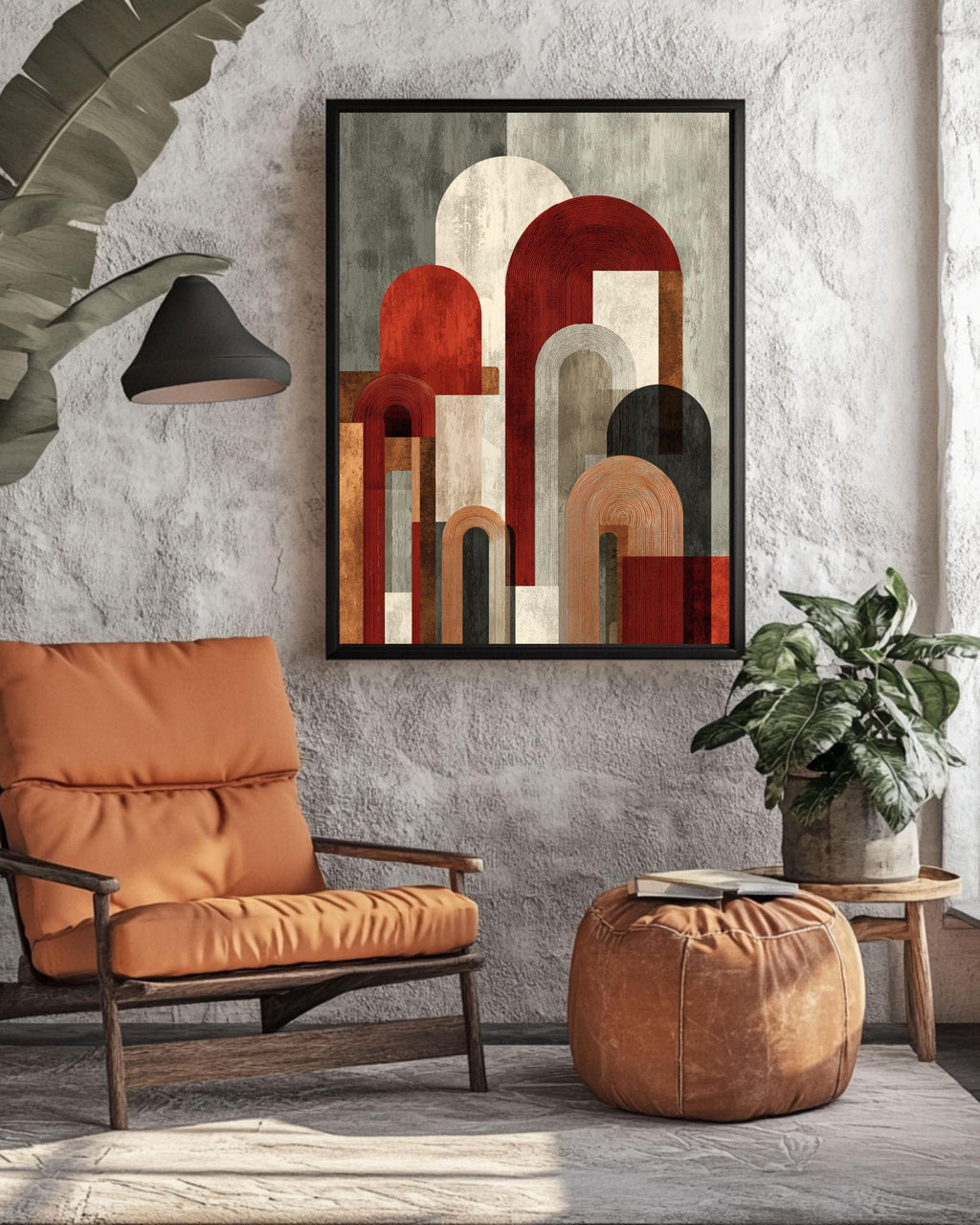Mid-Century Modern Arch Canvas Print: Terracotta Burnt Orange Geometric Wall Art