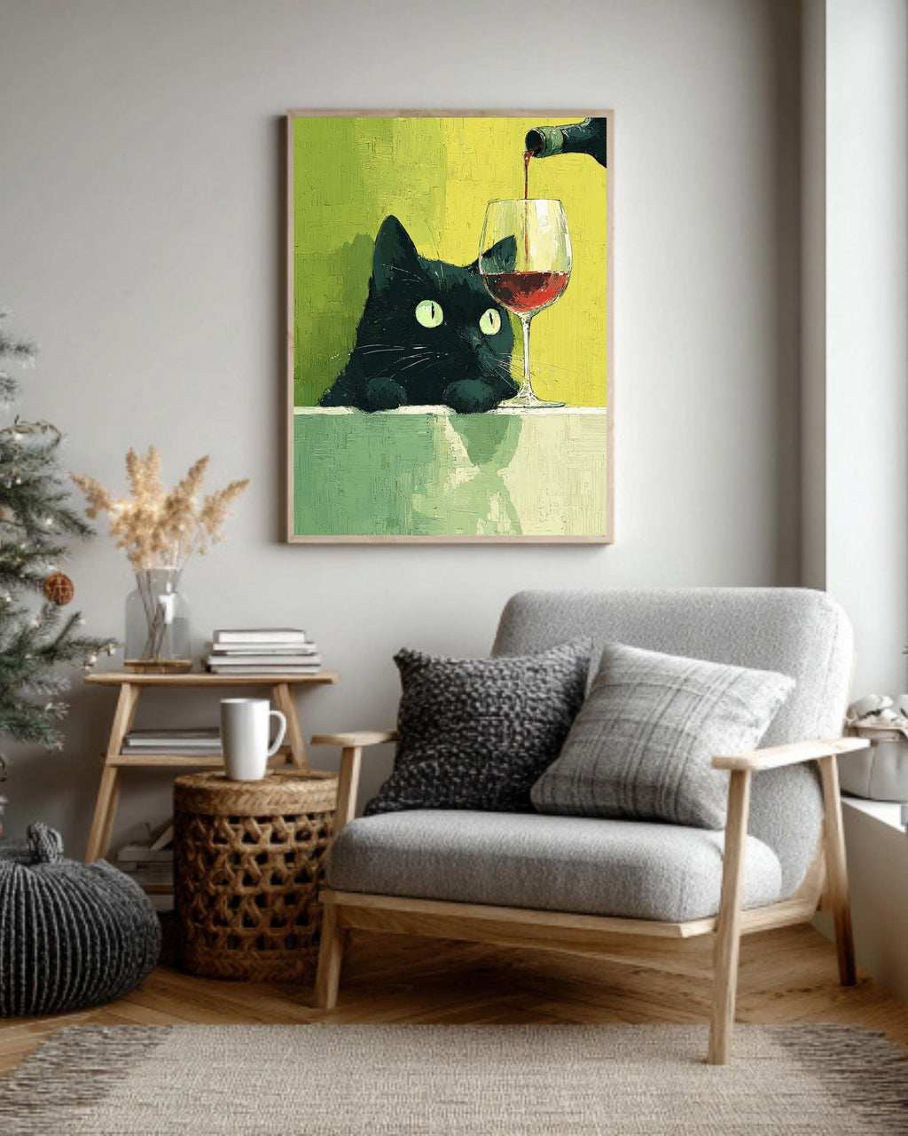 Funny Black Cat Wine Canvas Print: Quirky Kitchen Wall Art