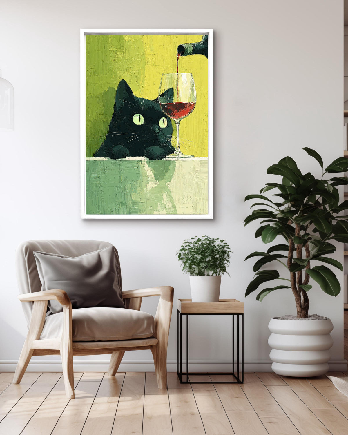 Funny Black Cat Wine Canvas Print: Quirky Kitchen Wall Art