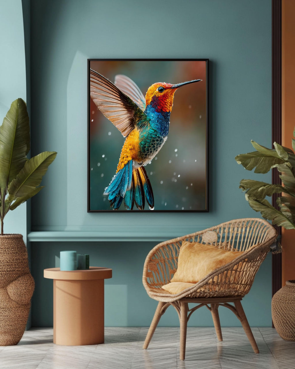 Vibrant Hummingbird Canvas Art: Jewel Tone Tropical Decor