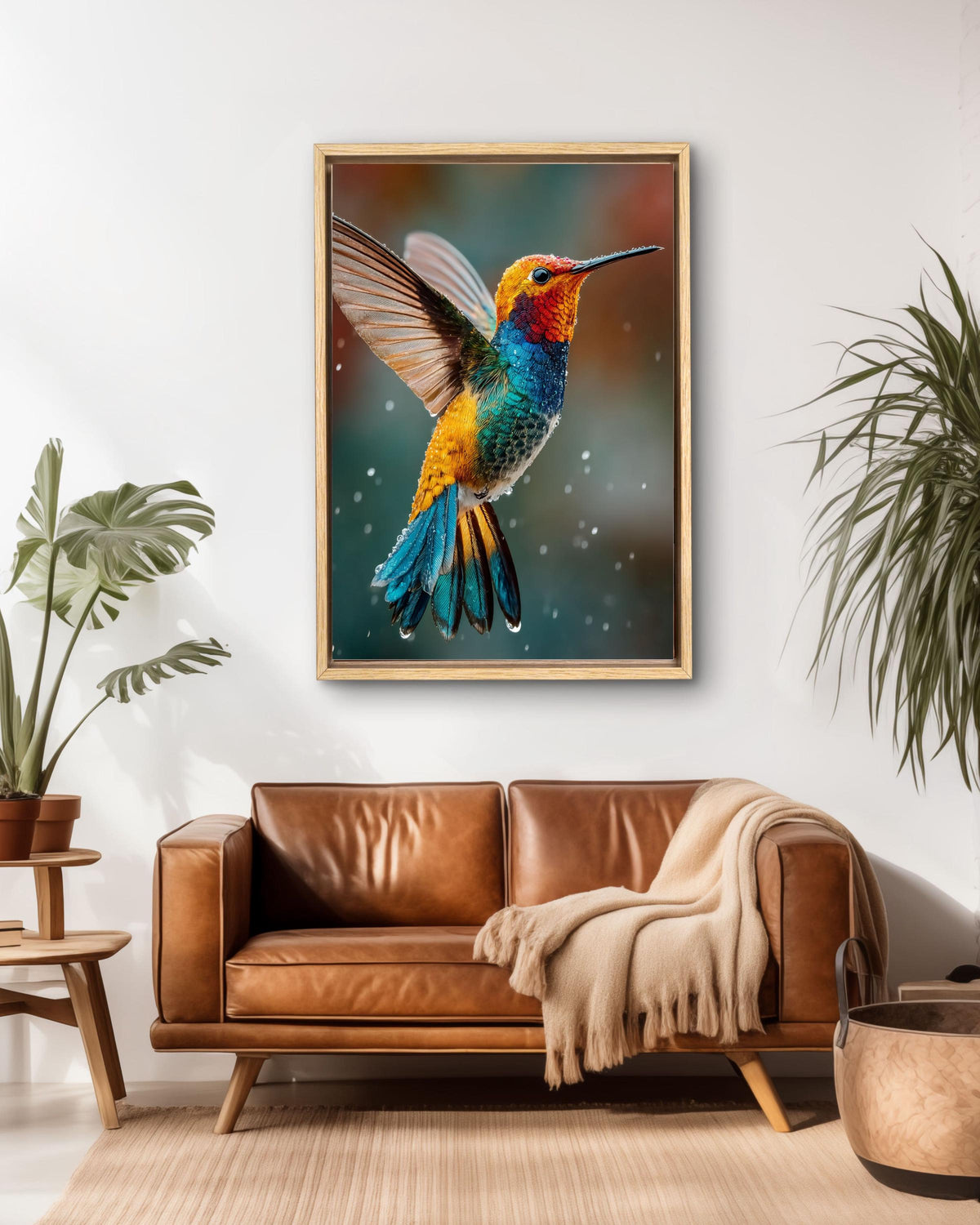 Vibrant Hummingbird Canvas Art: Jewel Tone Tropical Decor