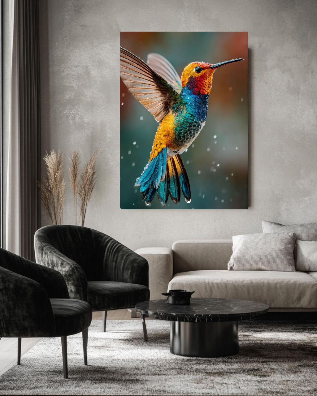 Vibrant Hummingbird Canvas Art: Jewel Tone Tropical Decor