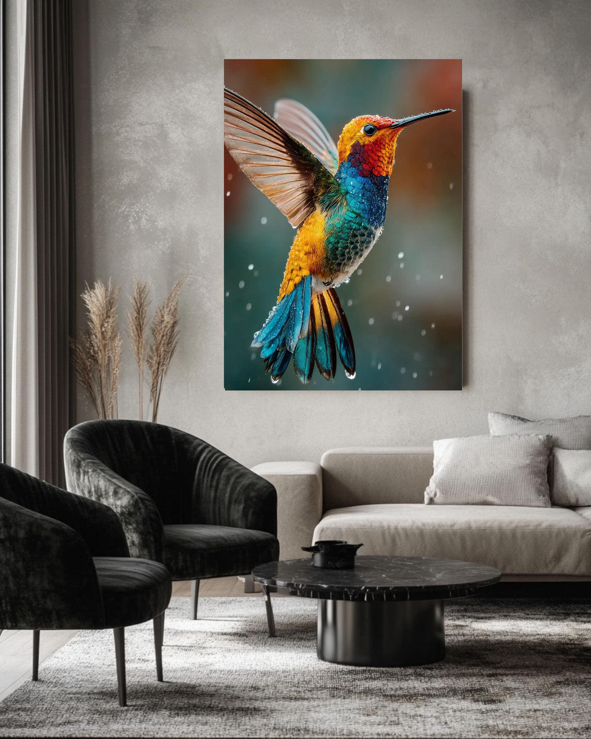 Vibrant Hummingbird Canvas Art: Jewel Tone Tropical Decor