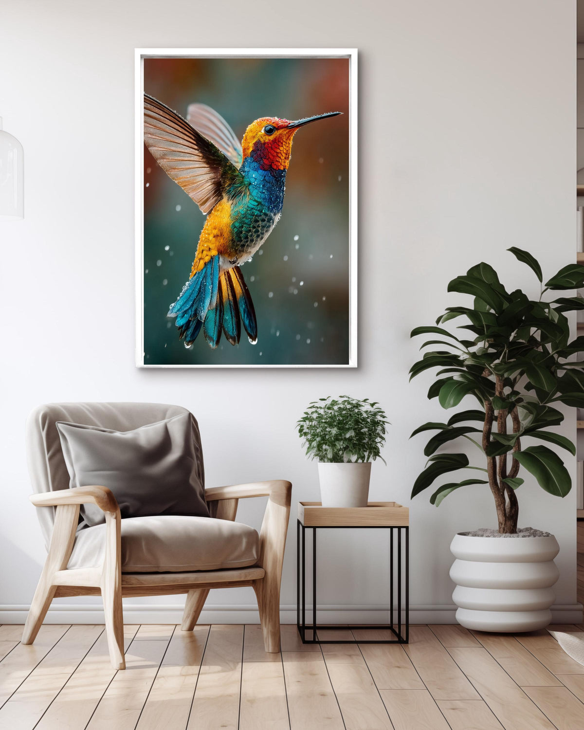 Vibrant Hummingbird Canvas Art: Jewel Tone Tropical Decor