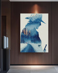 Western Cowboy Snowy Mountain Canvas Print, Double Exposure Photography