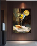 Martini Glass Oil Painting Print: Lemon & Olive Canvas Bar Cart Art