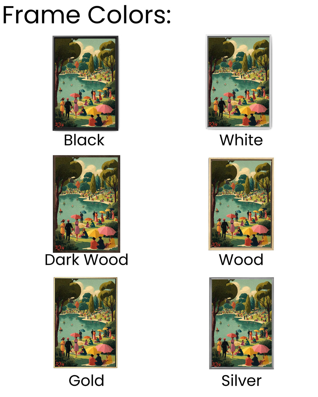 Vintage Summer Picnic Canvas Print, Retro Mid-Century Lakeside Art
