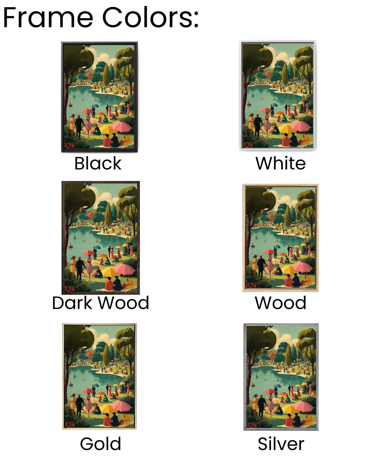 Vintage Summer Picnic Canvas Print, Retro Mid-Century Lakeside Art
