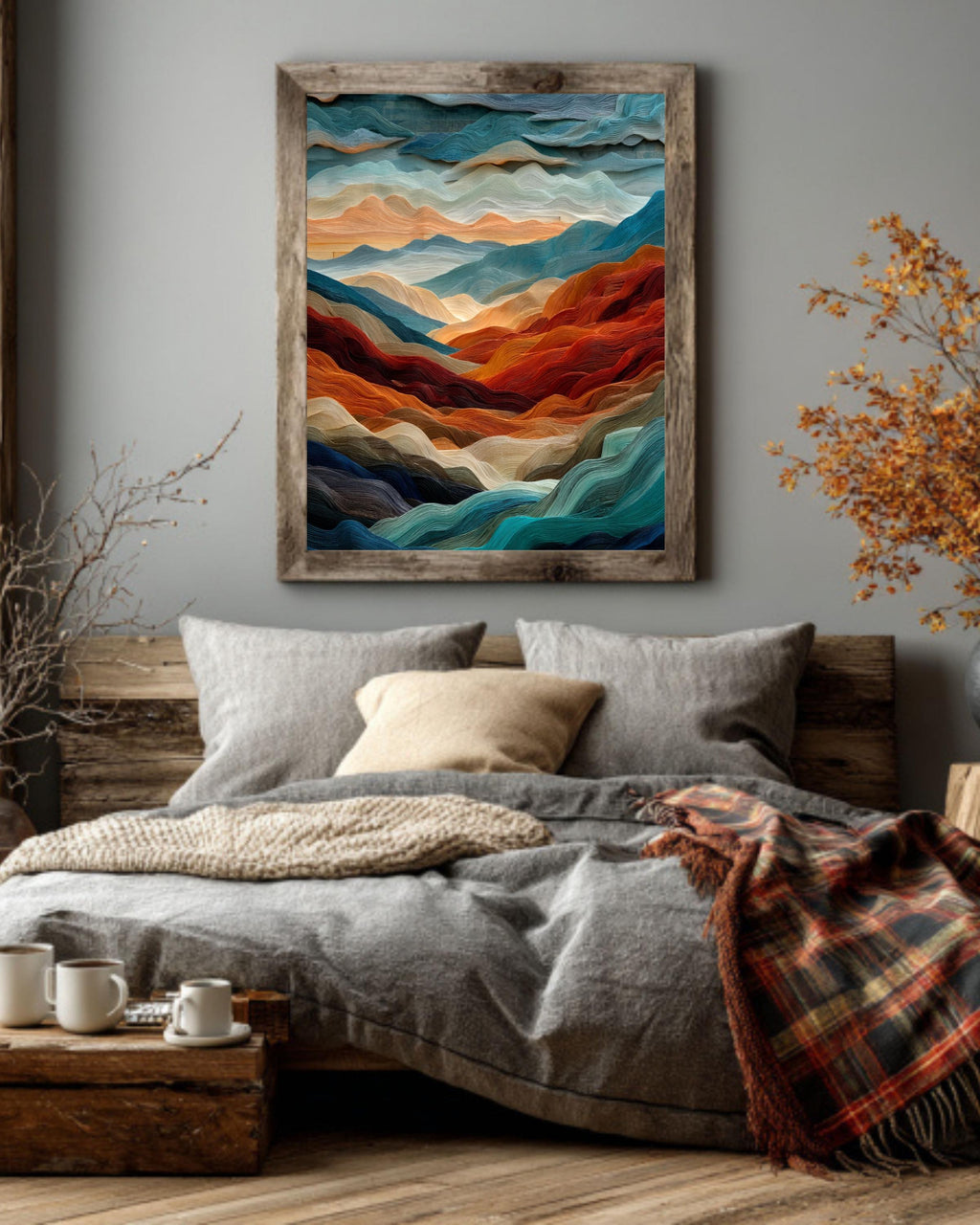 Abstract Mountain Canvas: Layered Wave Texture, Earth Tones Art Print