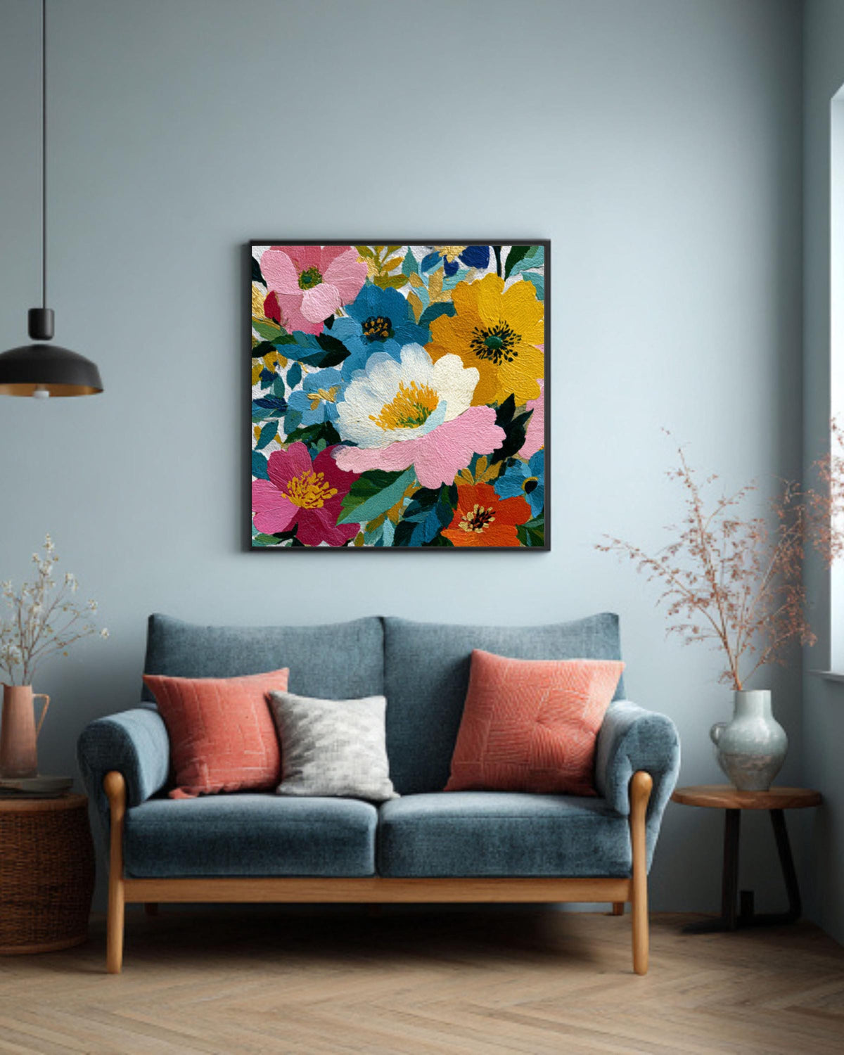 Colorful Floral Canvas Wall Art: Modern Botanical Painting Print