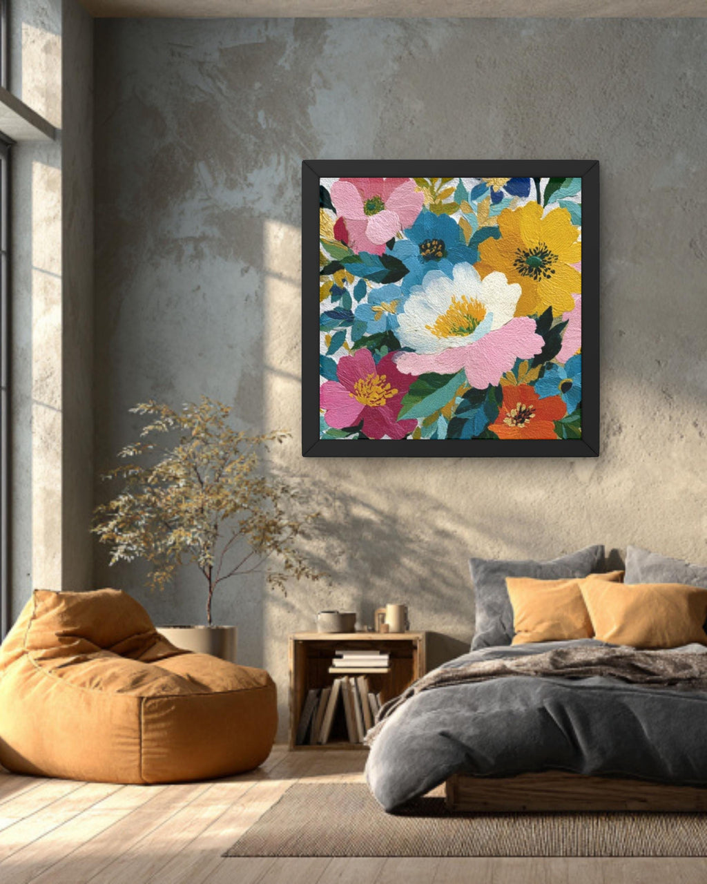 Colorful Floral Canvas Wall Art: Modern Botanical Painting Print