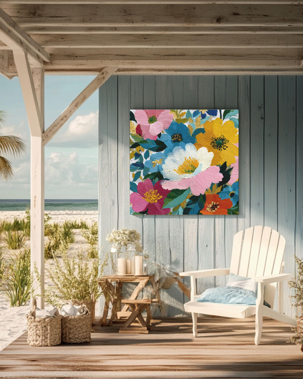 Colorful Floral Canvas Wall Art: Modern Botanical Painting Print