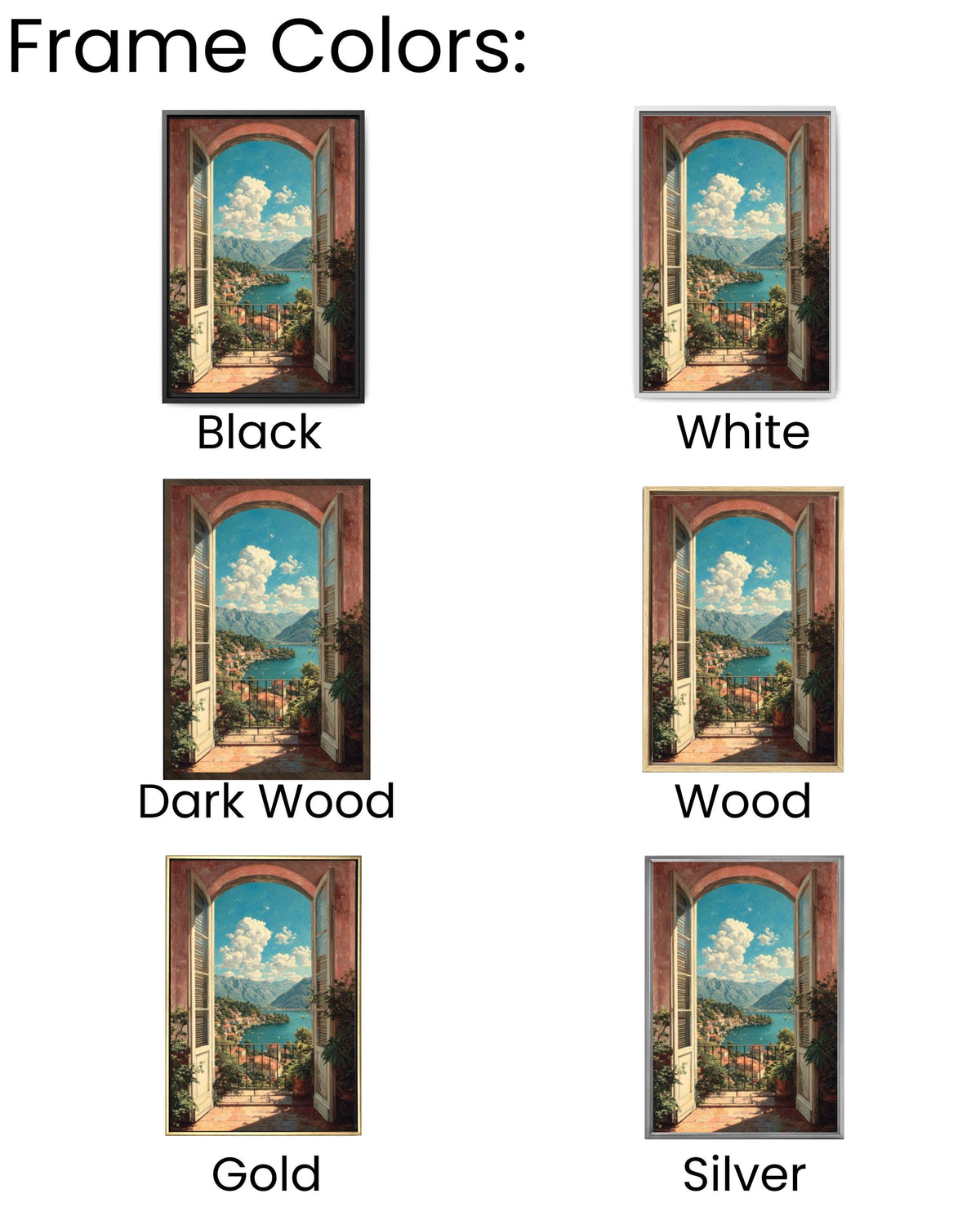 Italian Balcony Canvas Print: Mediterranean Lake View Wall Art
