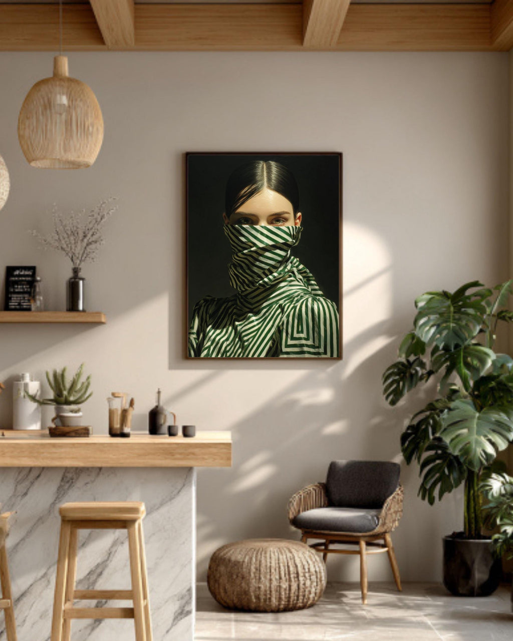 Emerald Green Abstract Woman Canvas Print: Japandi Wall Art