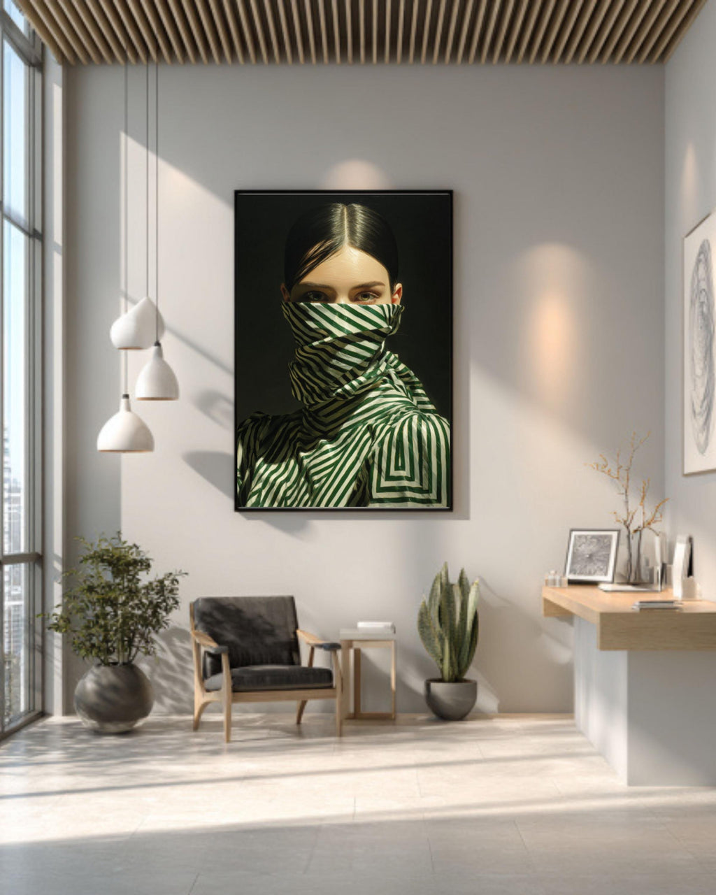 Emerald Green Abstract Woman Canvas Print: Japandi Wall Art