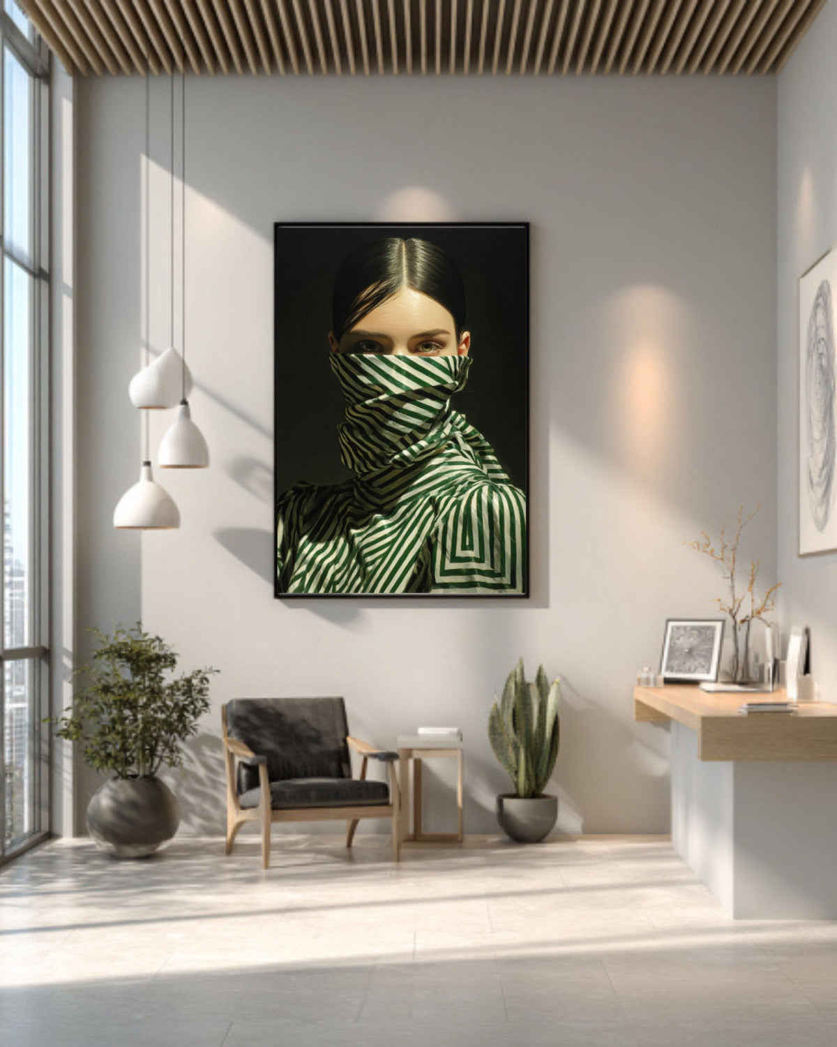Emerald Green Abstract Woman Canvas Print: Japandi Wall Art