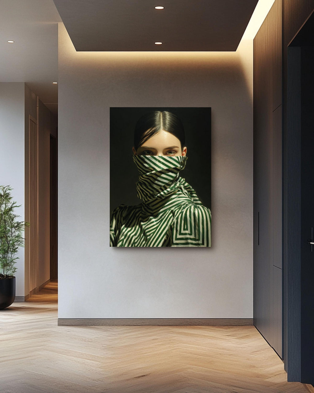 Emerald Green Abstract Woman Canvas Print: Japandi Wall Art